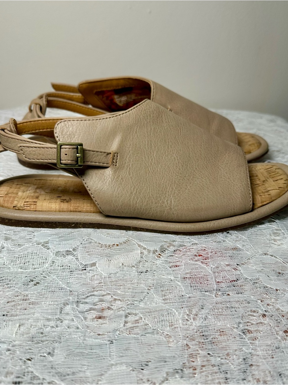 Kork-Ease Beige Leather Slingback Sandals - Picture 2 of 9